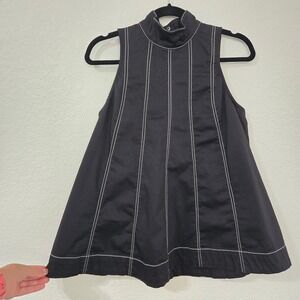 Maeve S Mock-neck Seamed Swing Tank Top Black White Stitching Detail Boxy Casual